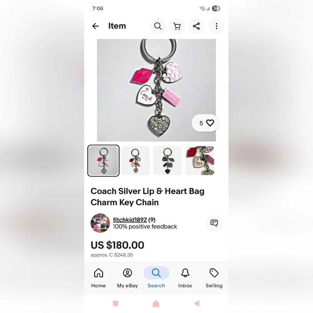 Coach Red and Silver Heart Keychain - Picture 11 of 11